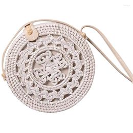 Drawstring Bali Round Rattan Crossbody Bag For Women Handmade Hollow Handbag Mori Straw Purse