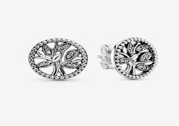 100 925 Sterling Silver Sparkling Family Tree Stud Earrings Pave Cubic Zirconia Fashion Women Wedding Engagement Jewelry Accessor3764393