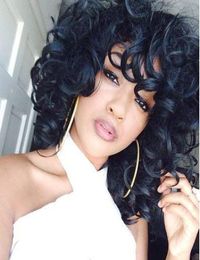 Short Fluffy Wavy Wigs Big Curls lace front for Black Women African American human Hair 150density Wig With Bangs diva15513511