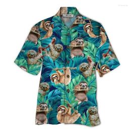 Men's Casual Shirts Flamingo Dog Graphic For Men Clothing 3D Printed Hawaiian Beach Short Sleeve Y2k Tops Vintage Clothes Lapel Blouse