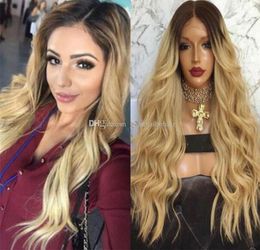 Dark Root BrownBlonde Ombre Lace Front Wig Brazilian Human Hair Loose Wave Two Tone Full Lace Wig for Black Women 1110693