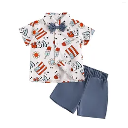 Clothing Sets Boys' Independence Day Ice Print Short Sleeve Bow Tie Shirt Shorts Set Floral