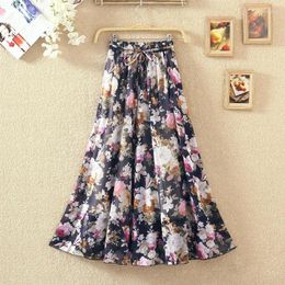 Skirts Casual Bohemian Pleated Midi Women 2024 Korean Fashion High Waist Strechy Boho Chiffon Summer Skirt Female Swing Faldas