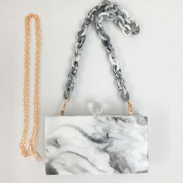Evening Bags Wholesale- YENS 2024 Acrylic Clutch Box Women Bag Wedding White Marble Colour Ink Print With Clear Ball Clasp Chain