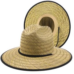 Classic Handwork Women Men Lifeguard Hat Straw Summer Beach Sun hat Outdoor Wide Brim Panama Womens 240415