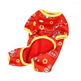 Dog Apparel Fleece Lined Pet Soft Comfortable Outfits Festive Chinese Year Costume Warm Jumpsuit With Cartoon