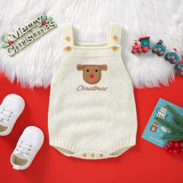 One-Pieces Toddler Knitted Rompers For Baby Boys Girls Overalls Sleeveless Embroidery Jumpsuits Newborn Christmas Spaghetti Straps Bodysuit