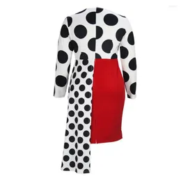 Casual Dresses Patchwork Dress Formal Elegant Irregular Hem Long Sleeve Midi For Women Round Neck Sheath With Printed Colour