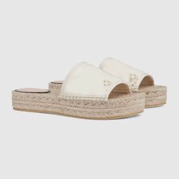 Women Slides Sandals Straw Beach Slippers Espadrilles Sandal Women Platform Slide Slippers Hollow Out Designer Sandal Summer Sandale Woven Rope Fisherman's Shoes