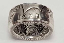 Band Rings Hot sale Coin Ring Vintage Morgan Half Dollar 1945 Carved the United State of American In God We Trust Collecting Jewellery H240425