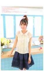 Shirt SALES Japan Liz Lisa Chiffon Lace Mesh Embroidery Fly Sleeve Hollow Out Shirts