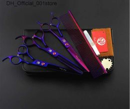 Hair Scissors with retail leather package purple dragon 3 pcs set 7.0" professional hair scissors hair cutting scissors/thinning scissors + comb purple