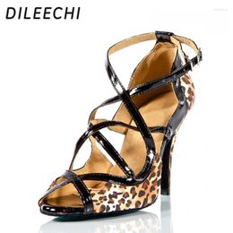 Dance Shoes DILEECHI Brand Leopard Satin Charming Sexy Adult Latin Professional In High-heeled Ballroom Dancing