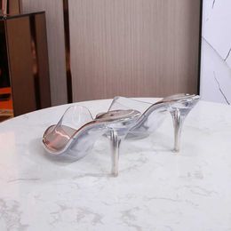 Dress Shoes 2023 New Womens Ladies Stiletto Shallow Mouth Crystal Transparent Sexy Stage Catwalk 8cm Heel 2cm Platform WZ H240425