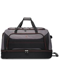Protege Rolling Drop-Bottom Duffel Bag for Travel 30 in Black and Grey 240419