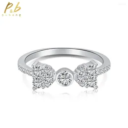 Cluster Rings PuBang For Women Anniversary Party Gift Fine Jewellery Solid 925 Sterling Silver Gem Created Moissanite Bowknot Ring