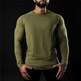 Men's T-Shirts Autumn Fashion Cotton Long Sleeve T-shirt Mens Gym T Shirts Male Bodybuilding Tee Shirts Casual Tops for Men SportswearL2404