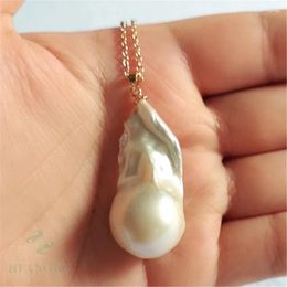 Pendants 17x37mm Natural White Baroque Pearl Necklace 18 Inches Diy Chain Hang Flawless Gift Accessories Clasp Women