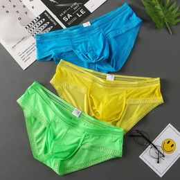 Luxury Underwear Mens Underpants 3PC Briefs Ice Silk U Pouch Men Sexy Lingerie Low-Rise Summer Panties Man Sea Satin Drawers Kecks Thong HGLB