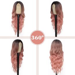 Gradient pink wigHD Body Wave Highlight Lace Front Real Hair Wig Women Lace Front Wig Pre-Pulled Honey Blonde Coloured Synthetic Wig Fast Shipping Wholesale