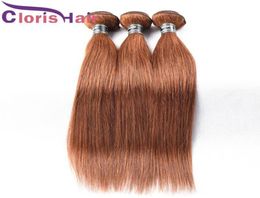 Overnight 30 Straight Malaysian Virgin Hair Bundles Medium Auburn Human Hair Extensions 3pcs Cheap Blonde Coloured Weave 48711524683606