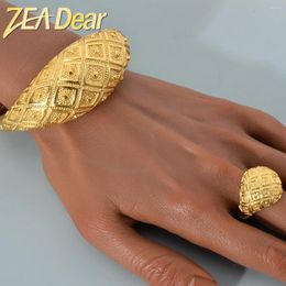 Bangle ZEADear Jewellery Dubai Gold Colour Ring 2 Pcs 18K Plated Geometry Large Bracelet For Wedding Gift Bridal