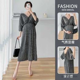 Maternity Dresses Summer Fashion Maternity Clothes Plus Size Elegant High Waist V-Neck Pregnant Woman Nursing Dress Backless Loose Pregnancy Dress