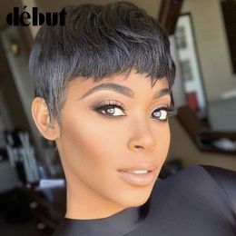 Wigs Debut Best Short Pixie Hairstyles For Black Women Brazilian Remy Human Hair Wigs 613 Honey Blonde Cheap Cute Cut Black Full Wigs