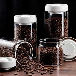 Storage Bottles Jars Coffee beans vacuum sealed jar glass food storage household moisture-proof air extraction tea push candy Organiser H240425