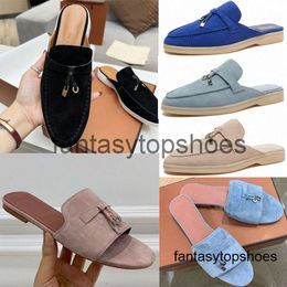 Loro Piano LP dress shoes summer charms slides embellished suede slippers luxe sandals shoes genuine open toe casual flats for women fashion trend K21K