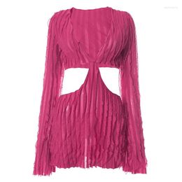 Casual Dresses In 2024 Women Spring Summer Beach Outfits Clubbing Dress Nightclub Mesh Ruffles Wave Sexy See Through Bodycon Mini