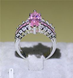 Brand Marquise Cut Pink Sapphire Jewellery White Gold Filled Wedding Engagement Band Ring for Women Bride Exquisite Gift Size 5104142217