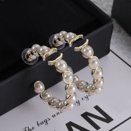 Women's Stud Earrings Luxury Designer Earrings Set with Pearl Double Letter Brass Stud Earrings Women's Wedding Gift Jewelry