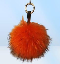 Keychains y Real Fur Ball Keychain Puff Craft DIY Pompom Black Pom Keyring Uk Charm Women Bag Accessories Gift3364728