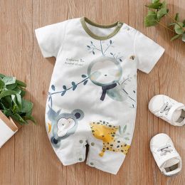 One-Pieces 018 Baby Jumpsuit Cute Cartoon Animal Print Casual And Comfortable Soft Boy And Girl Summer Short Sleeved Newborn Clothes