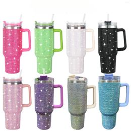 Water Bottles 304 Steel Office Home Diamond-encrusted Diamond Thermo Silver Cup Car Handle