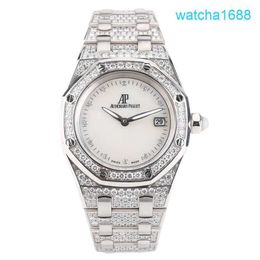 AP Movement Wrist Watch Royal Oak Series 18k All White Gold Original Diamond Fritillaria Quartz Womens Watch 67602BC 33mm