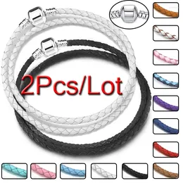 Charm Bracelets 2Pcs Special Offer Pulseras Leather Chain For Women Fit DIY Handmade Beads Bracelet Couples Jewellery