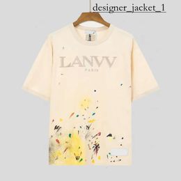 Lanvis Men's Ss 24 Designer T Shirt Shorts Trendy and Women's Beige Speckle Alphabet Print Trendy Lanvis Curb Casual Loose Half Sleeve White Lanvis Shirt 4535