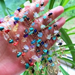 Charm Bracelets 10pcs/pack Natural Crystal Bracelet Colourful Small Chip Stone Beads Tiny Stainless Steel Chain Citrines Purple