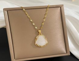 Pendant Necklaces MrZMsZ 2021 Buddha Statue Design White Jade Necklace For Women Exquisite Clavicle Chain Wedding Fashion Jewellery 3510267