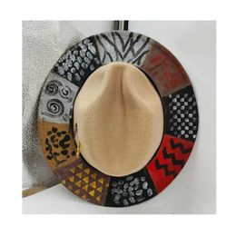 Wide Brim Hats Bucket Hats 2023 New Painting Hat Animals Fedora Hat for Men Painting Peacock Leopard Cartoon top hat Cowboy hat Christmas Halloween hat Y240425