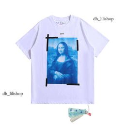 Off Whiteshirt Mens T-shirts Brand Ow Off Mona Lisa Oil Painting Arrow Short Sleeve Men and Women Casual Large Loose T-shirt 807