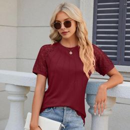 Women's Blouses Breathable Short-sleeve Top Women T-shirt Stylish Lace Splicing Tee Shirt Collection Casual Summer For Streetwear