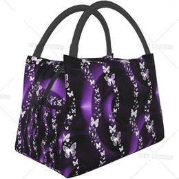 Purple Butterfly Thermal Lunch Bag Insulated Lunch Box Cooler Tote Bag for Women 240423