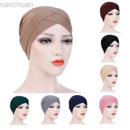 Hijabs Women Muslim Hijab Scarf Inner Hijab Caps Ladies Islamic Cross Headband Turban Headwrap Hairband Women Muslim Hijab Headscarf d240425