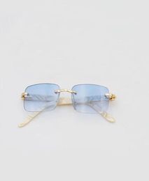 Rectangle Rimless Sunglasses Marble Blue Gradient Lens Glasses Fashion Sun Shades for Unisex Eyewear with Box7849812