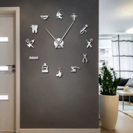 Clocks Dentist Tools Frameless 3D Wall Clock Dental Practitioners Clinic Stomatological Hospital Orthodontics Room Art Decor Clock