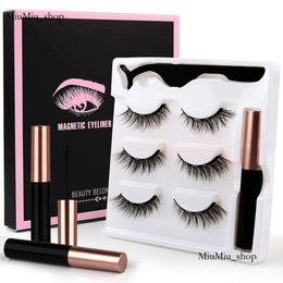 3 Pairs Magnetic Liquid Eyeliner And False Lashes Natural Fake Eyelashes Set Free Glue Magnet Black Box Coloris Wholesale Makeup Eyelash 248