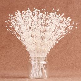 1050pcs Bunch String Pearl Sticks Bridal Bouquets White Beaded Handmade Flower Stem Beads Wedding Party Decor Christmas Gift 240422